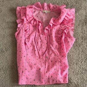 LOFT Pink Floral Ruffle Top